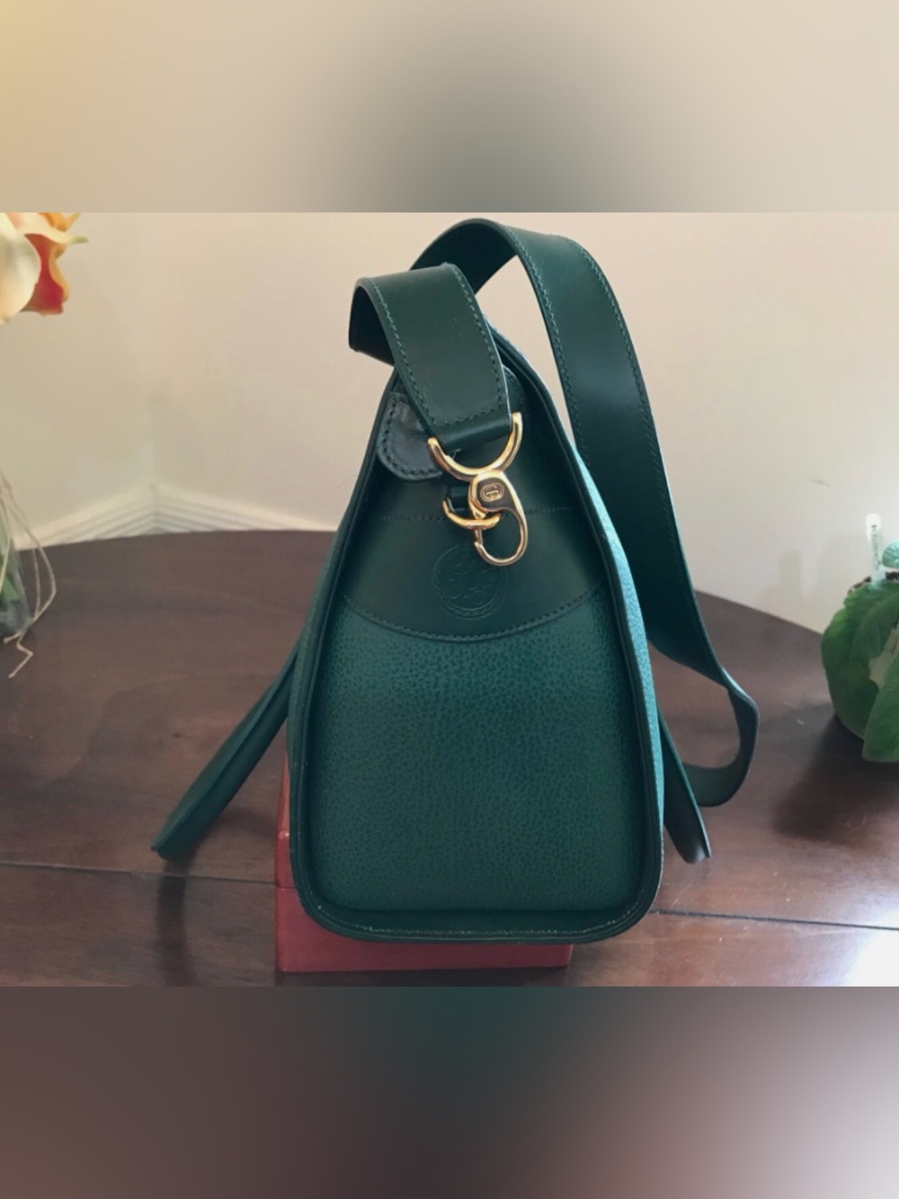 Authentic GUCCI Emerald-Green Color Leather Tote Hand Bag Pre-owned Very Good+ - Picture 8 of 14